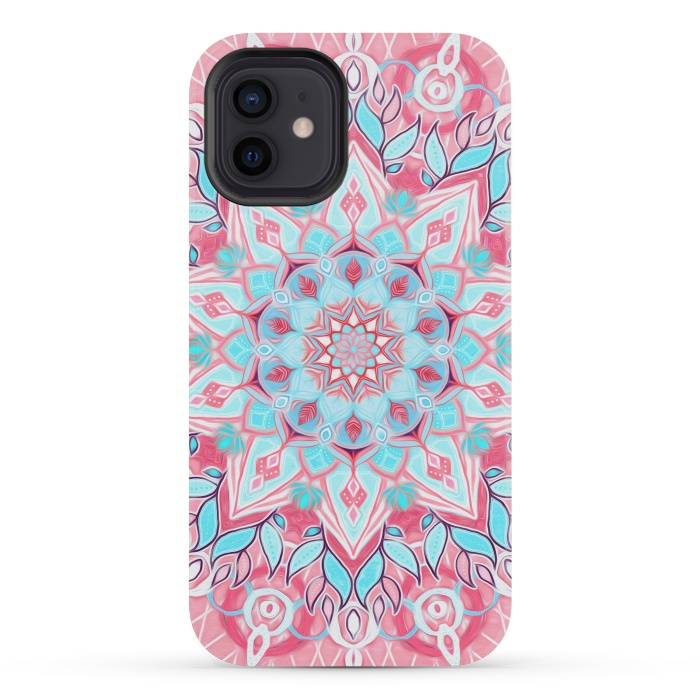 iPhone 12 mini StrongFit Bright Boho Aqua and Pink Mandala by Micklyn Le Feuvre