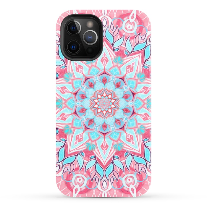 iPhone 12 Pro StrongFit Bright Boho Aqua and Pink Mandala by Micklyn Le Feuvre