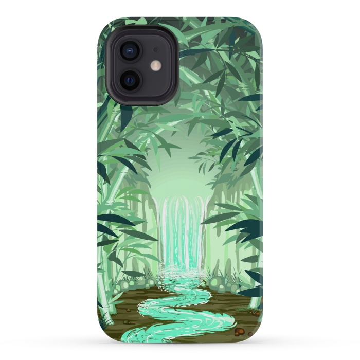 iPhone 12 mini StrongFit Fluorescent Waterfall on Surreal Bamboo Forest  by BluedarkArt
