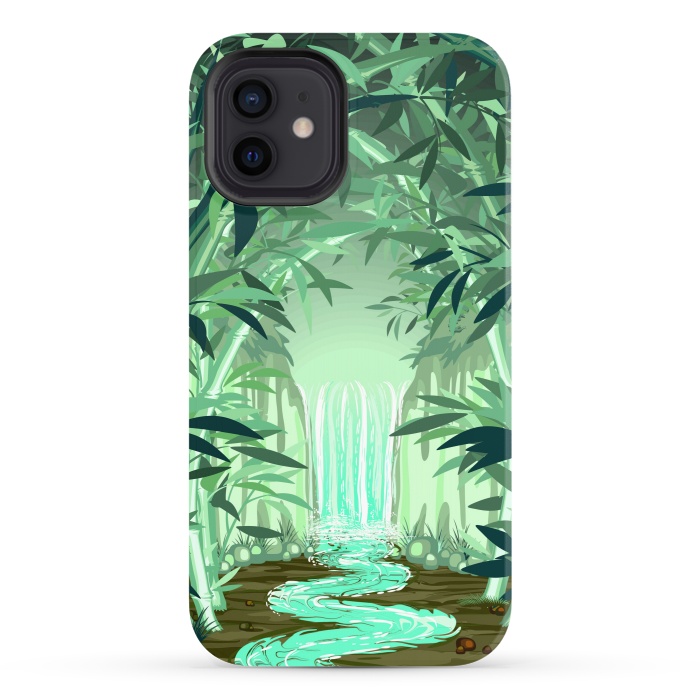 iPhone 12 StrongFit Fluorescent Waterfall on Surreal Bamboo Forest  by BluedarkArt