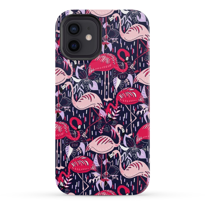 iPhone 12 mini StrongFit Fantasy Flamingos  by Tigatiga