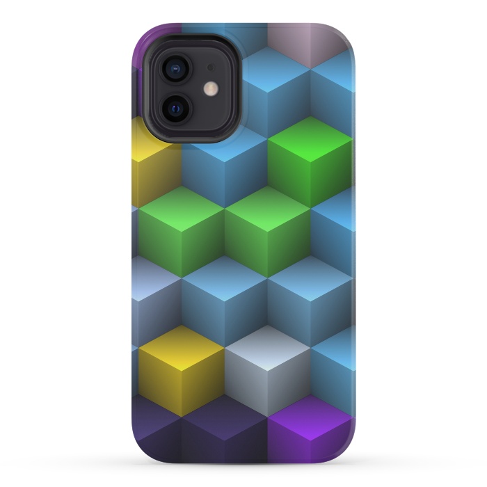 iPhone 12 mini StrongFit 3D Colorful Squares Pattern by Art Design Works