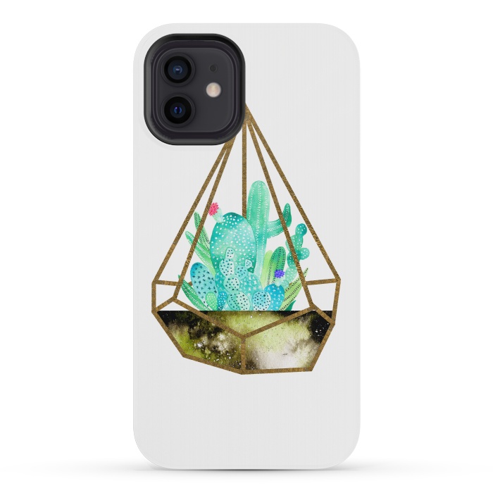 iPhone 12 mini StrongFit Gold Cactus Terrarium  by Amaya Brydon