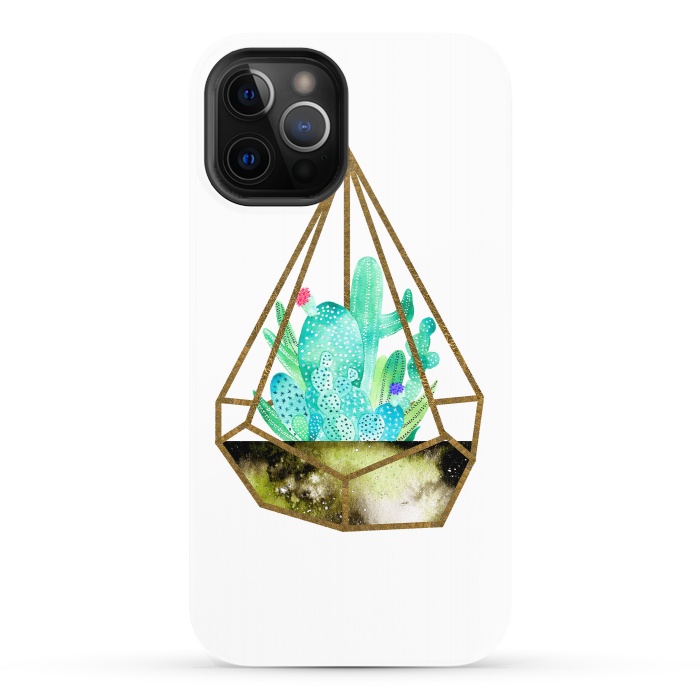 iPhone 12 Pro StrongFit Gold Cactus Terrarium  by Amaya Brydon