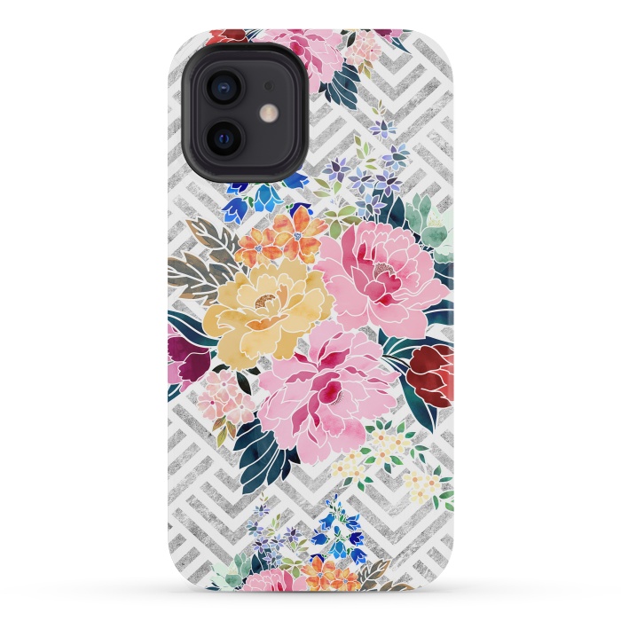 iPhone 12 mini StrongFit Pretty winter floral and diamond geometric design by InovArts