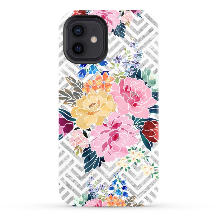 iPhone 12 StrongFit Pretty winter floral and diamond geometric design by InovArts