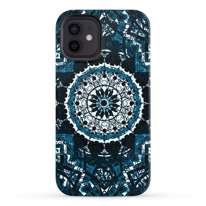 iPhone 12 StrongFit Black blue ethnic geometric mandala by Oana 