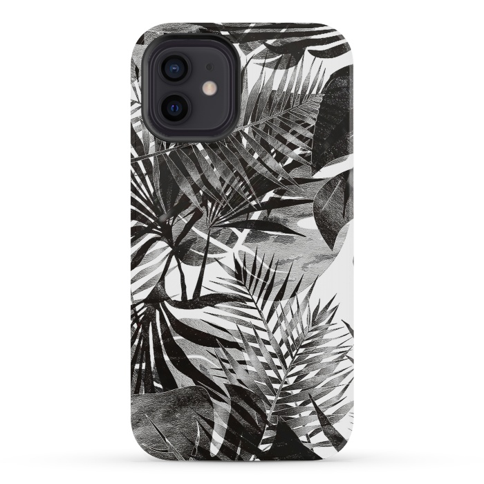 iPhone 12 mini StrongFit Black transparent tropical leaves - ficus and palm by Oana 