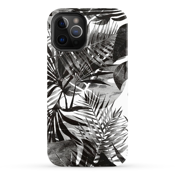 iPhone 12 Pro StrongFit Black transparent tropical leaves - ficus and palm by Oana 