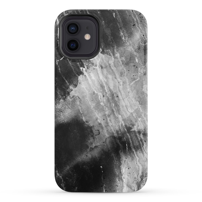 iPhone 12 mini StrongFit Black gray faded marble painting by Oana 