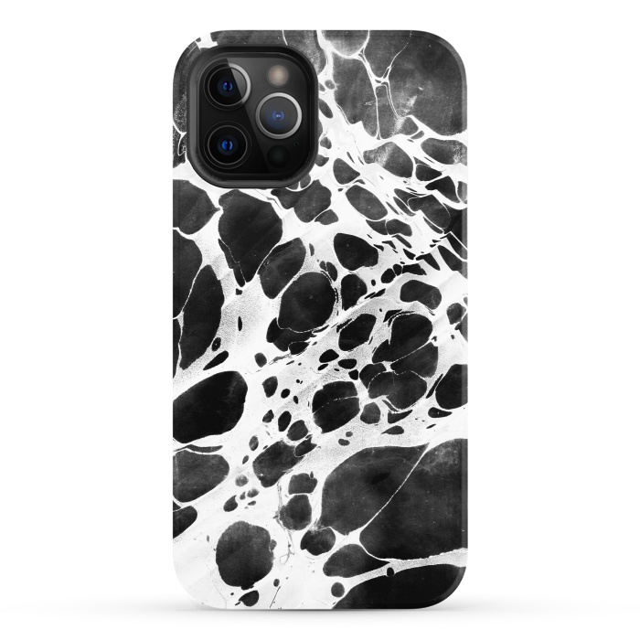 iPhone 12 Pro StrongFit Dark marble with white bubble ink lines by Oana 