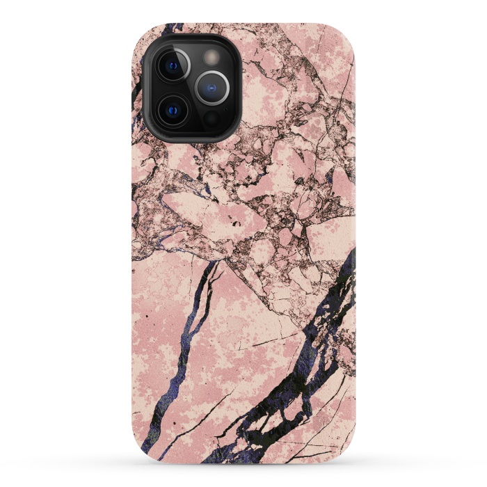 iPhone 12 Pro StrongFit Pink marble with dark cracks texture by Oana 