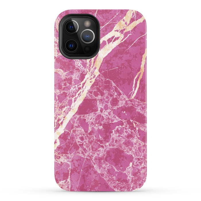 iPhone 12 Pro StrongFit Vibrant Fuchsia pink marble with golden cracks by Oana 