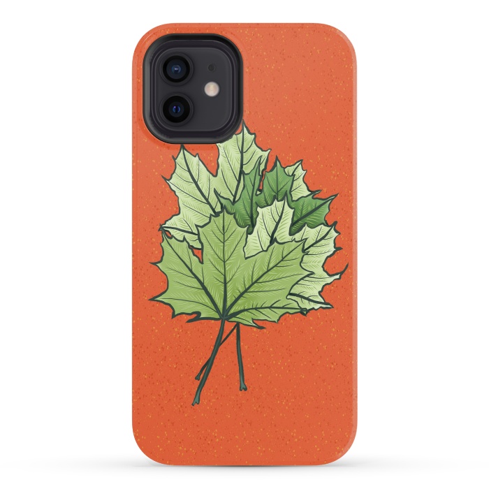 iPhone 12 mini StrongFit Maple Leaves Digital Art In Green And Orange by Boriana Giormova