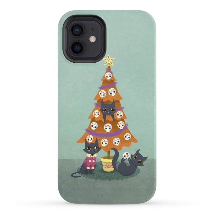 iPhone 12 StrongFit Meowy christmas sugarskulls by Laura Nagel