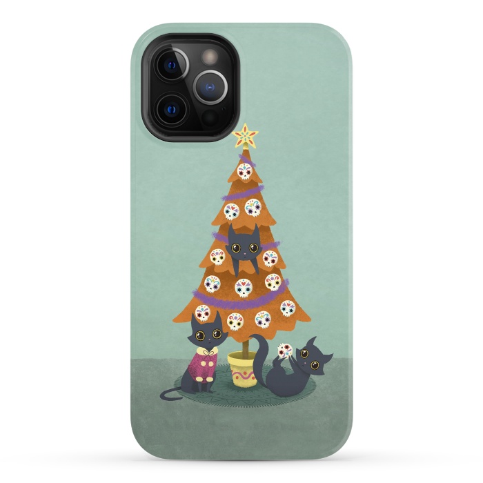 iPhone 12 Pro StrongFit Meowy christmas sugarskulls by Laura Nagel