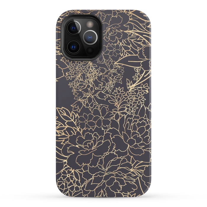 iPhone 12 Pro StrongFit Luxury winter floral golden strokes doodles design by InovArts