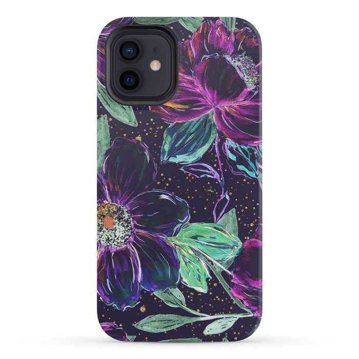 iPhone 12 mini StrongFit Whimsical hand paint floral and golden confetti design by InovArts