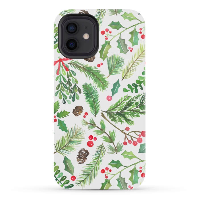 iPhone 12 mini StrongFit Watercolor Christmas Greenery by Noonday Design