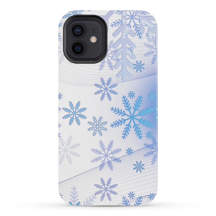 iPhone 12 mini StrongFit Blue icy snowflakes - Christmas illustration by Oana 