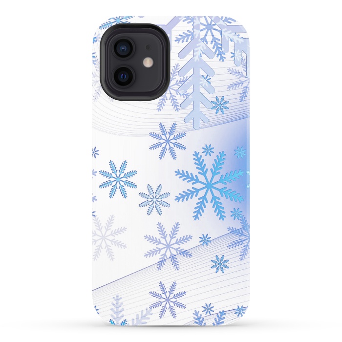 iPhone 12 StrongFit Blue icy snowflakes - Christmas illustration by Oana 