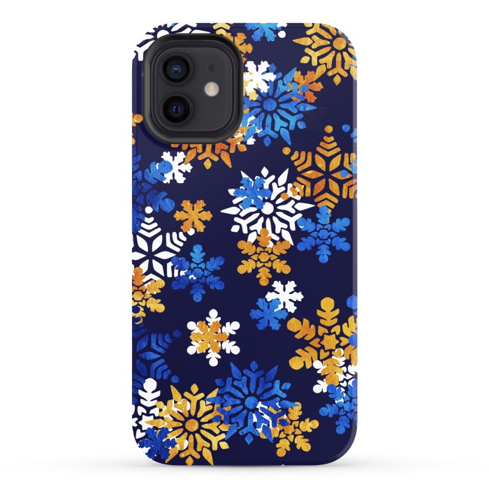 iPhone 12 StrongFit Blue, gold, white snowflakes by Oana 