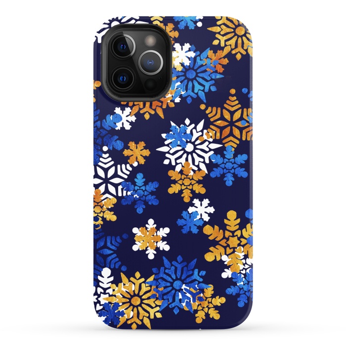 iPhone 12 Pro StrongFit Blue, gold, white snowflakes by Oana 