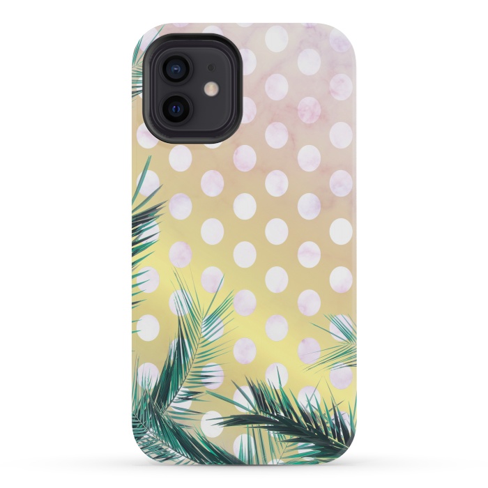 iPhone 12 mini StrongFit tropical palm leaves on golden dotted background by Oana 