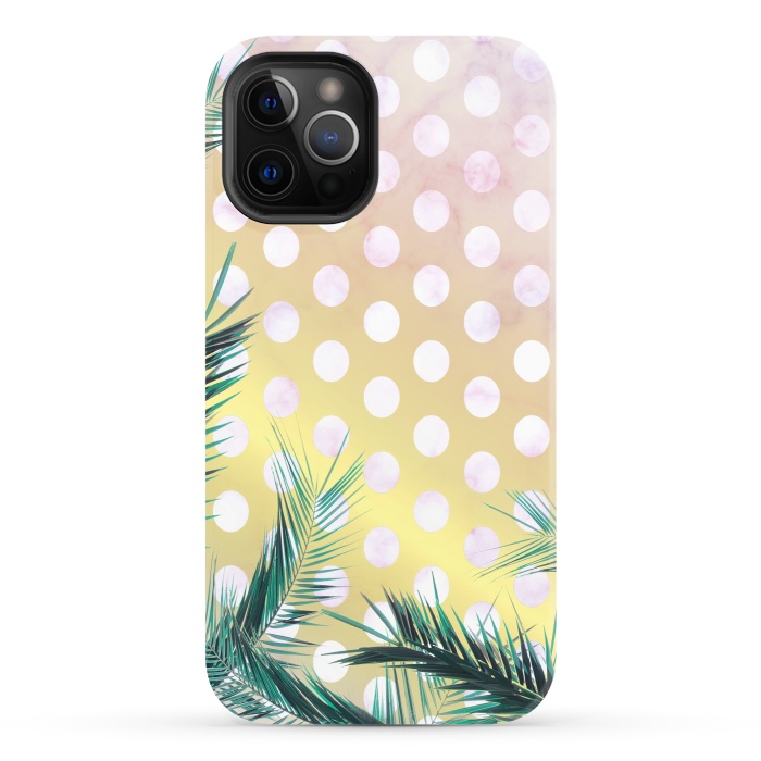 iPhone 12 Pro StrongFit tropical palm leaves on golden dotted background by Oana 