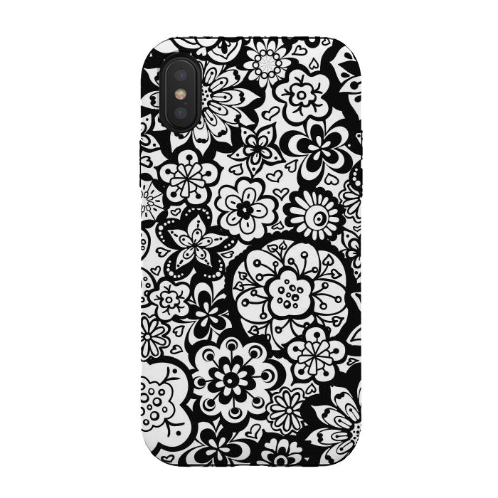 iPhone Xs / X StrongFit Beautiful Bouquet of Blooms-Black and White by Paula Ohreen