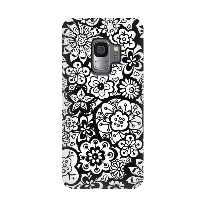 Galaxy S9 StrongFit Beautiful Bouquet of Blooms-Black and White by Paula Ohreen