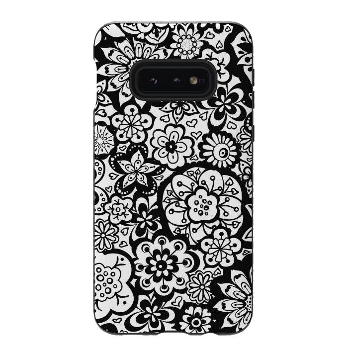 Galaxy S10e StrongFit Beautiful Bouquet of Blooms-Black and White by Paula Ohreen