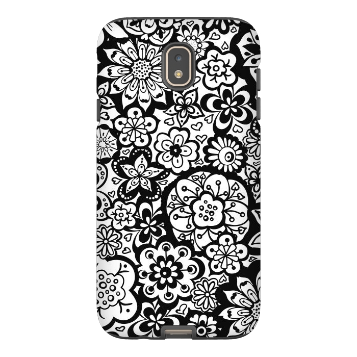 Galaxy J7 StrongFit Beautiful Bouquet of Blooms-Black and White by Paula Ohreen