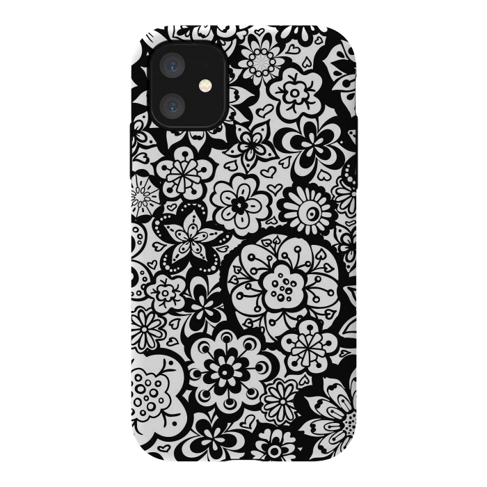 iPhone 11 StrongFit Beautiful Bouquet of Blooms-Black and White by Paula Ohreen
