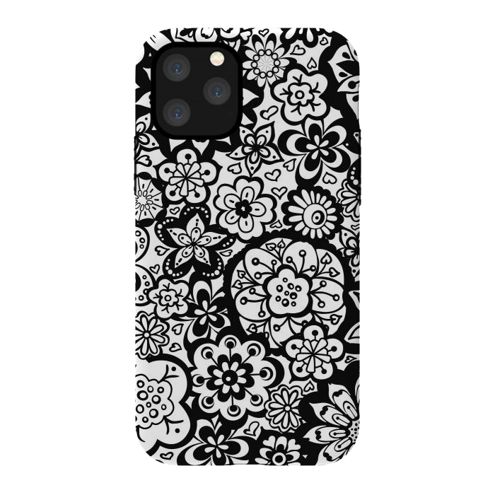 iPhone 11 Pro StrongFit Beautiful Bouquet of Blooms-Black and White by Paula Ohreen