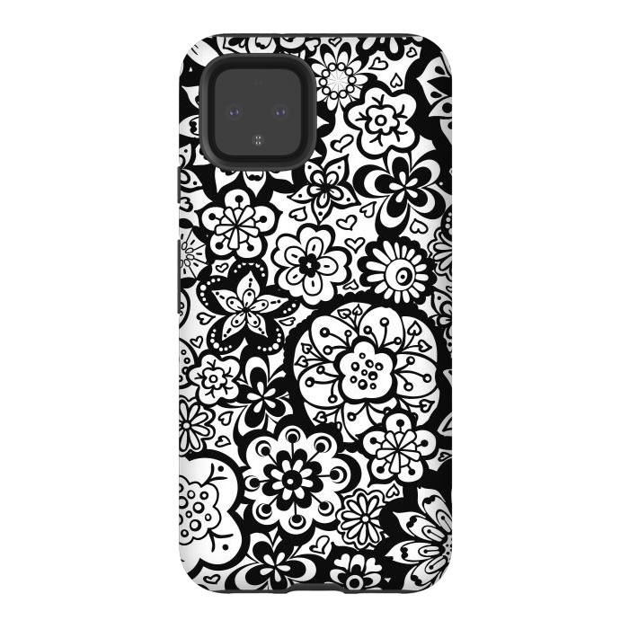 Pixel 4 StrongFit Beautiful Bouquet of Blooms-Black and White by Paula Ohreen
