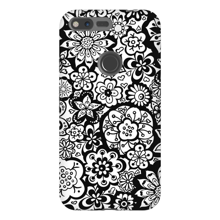 Pixel XL StrongFit Beautiful Bouquet of Blooms-Black and White by Paula Ohreen