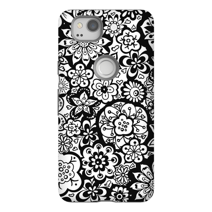 Pixel 2 StrongFit Beautiful Bouquet of Blooms-Black and White by Paula Ohreen