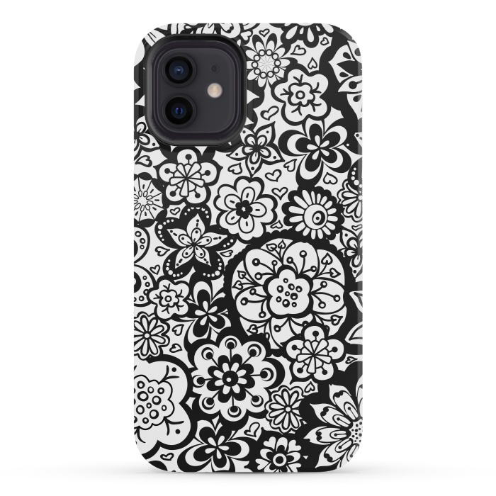 iPhone 12 mini StrongFit Beautiful Bouquet of Blooms-Black and White by Paula Ohreen
