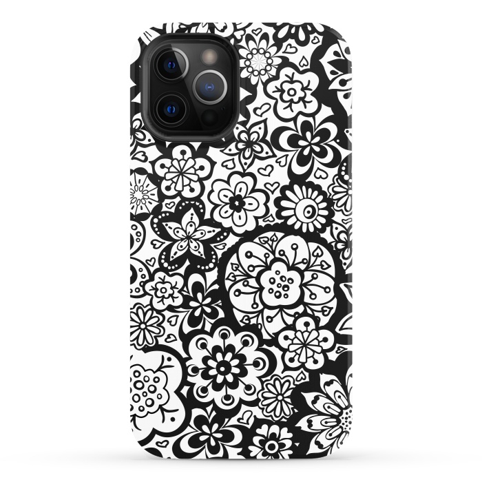 iPhone 12 Pro StrongFit Beautiful Bouquet of Blooms-Black and White by Paula Ohreen