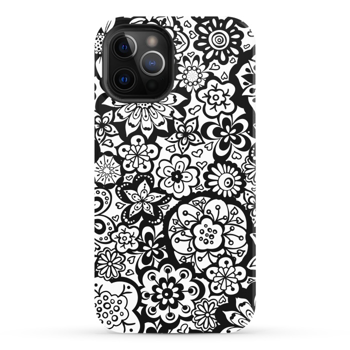 iPhone 12 Pro Max StrongFit Beautiful Bouquet of Blooms-Black and White by Paula Ohreen