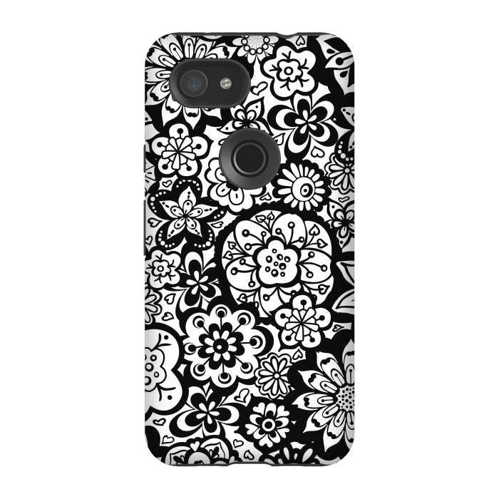 Pixel 3A StrongFit Beautiful Bouquet of Blooms-Black and White by Paula Ohreen
