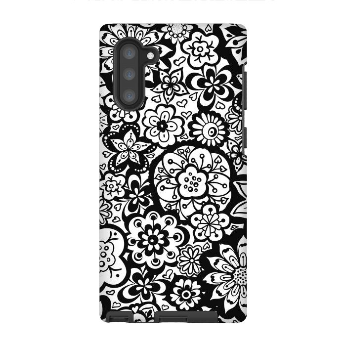 Galaxy Note 10 StrongFit Beautiful Bouquet of Blooms-Black and White by Paula Ohreen