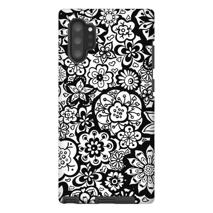 Galaxy Note 10 plus StrongFit Beautiful Bouquet of Blooms-Black and White by Paula Ohreen