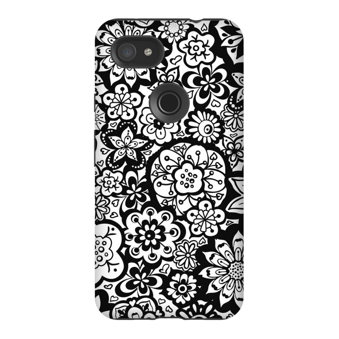 Pixel 3AXL StrongFit Beautiful Bouquet of Blooms-Black and White by Paula Ohreen