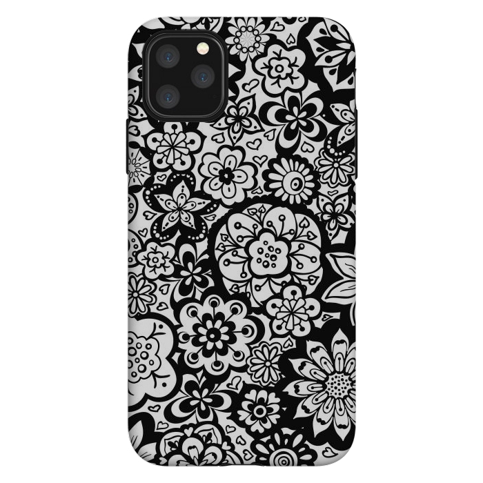 iPhone 11 Pro Max StrongFit Beautiful Bouquet of Blooms-Black and White by Paula Ohreen