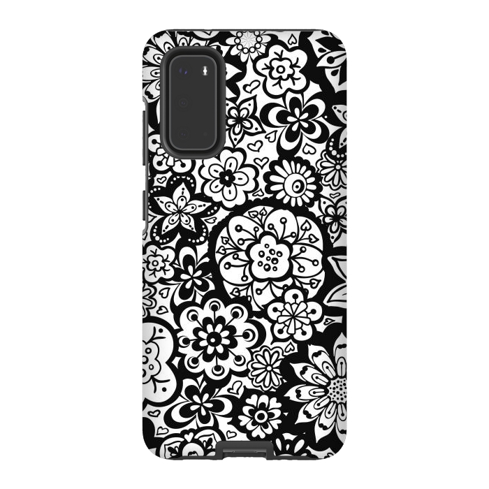 Galaxy S20 StrongFit Beautiful Bouquet of Blooms-Black and White by Paula Ohreen