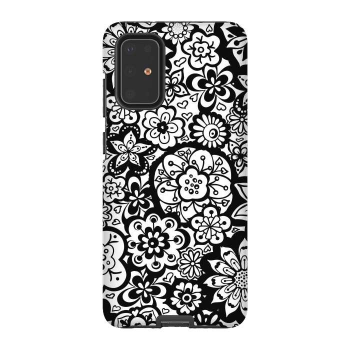 Galaxy S20 Plus StrongFit Beautiful Bouquet of Blooms-Black and White by Paula Ohreen