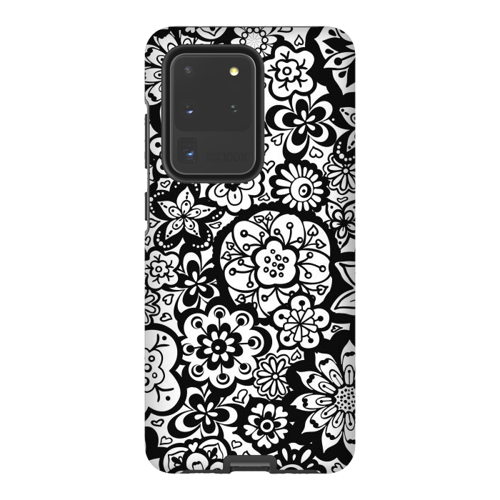 Galaxy S20 Ultra StrongFit Beautiful Bouquet of Blooms-Black and White by Paula Ohreen