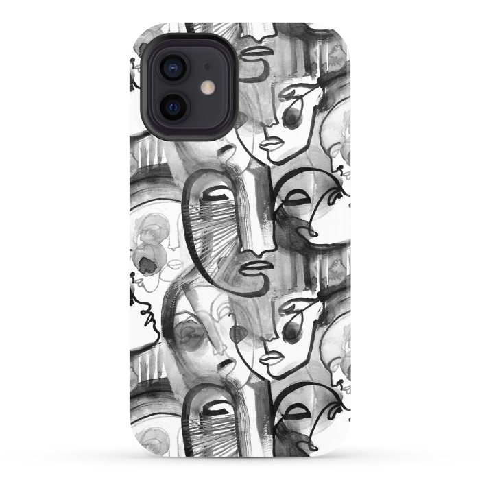iPhone 12 StrongFit Tribal ink line art portaits by Oana 
